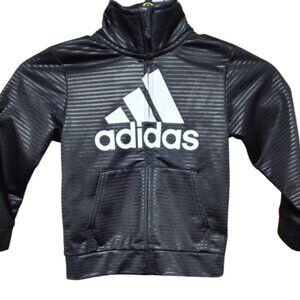 Adidas Boys Black Tonal Stripe Zip Up Logo Track Jacket With Pockets Size 3 T